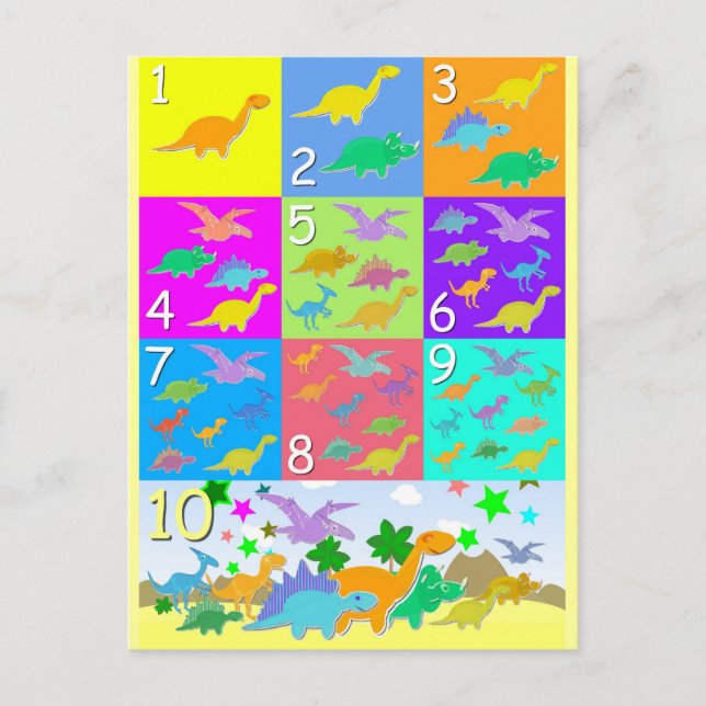 Let's Count With Dinosaurs Numbers 1 to 10 Postcard (Front)