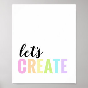 Let's Create Playroom Pastel Rainbow Poster