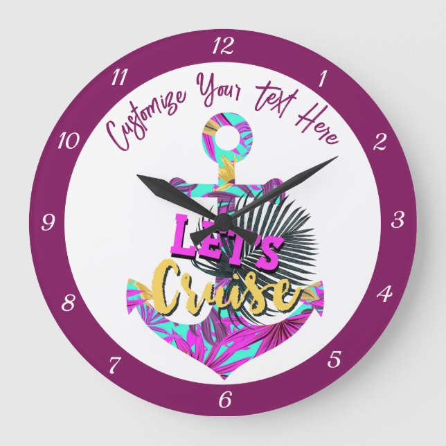 Let's Cruise Quote Boat Anchor Purple Teal Sailing Large Clock (Front)