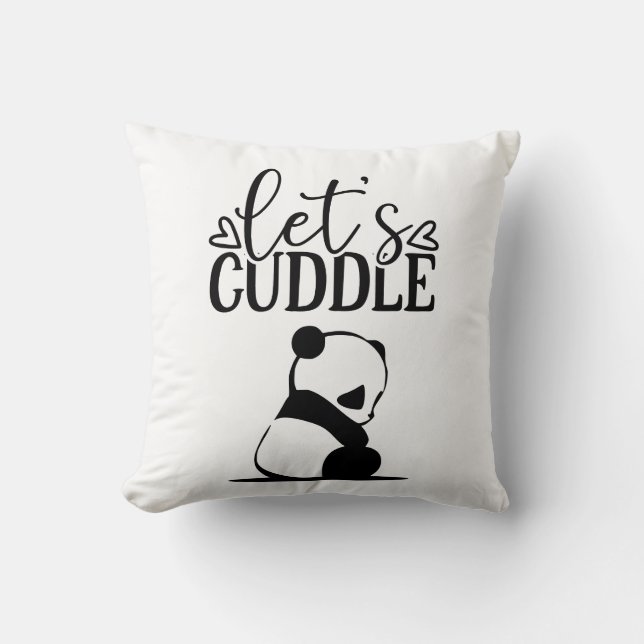 Let's cuddle quoted panda printed  throw pillow (Front)