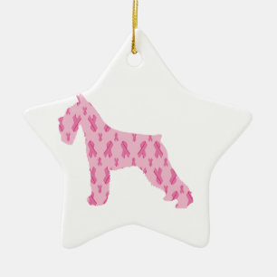Lets Cure Cancer Ribbon Schnauzer Ceramic Ornament