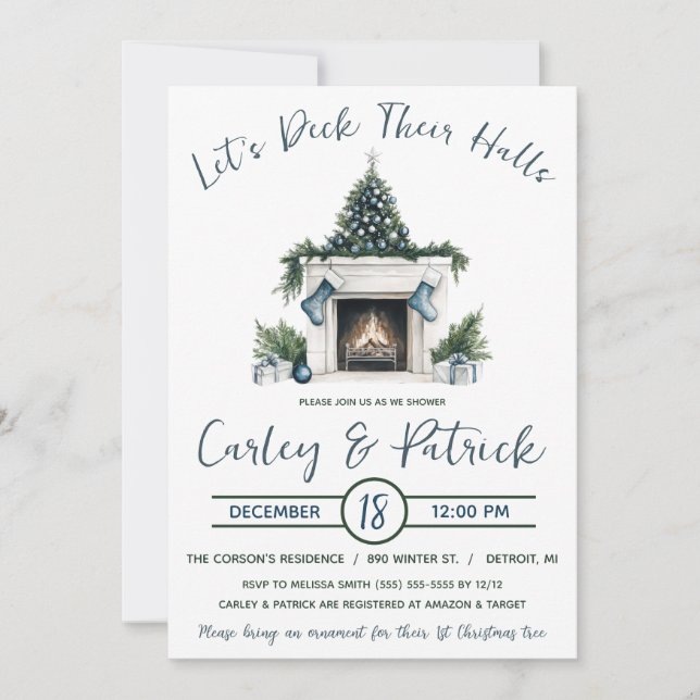 Let's Deck Their Halls, Holiday Bridal Shower Invitation (Front)