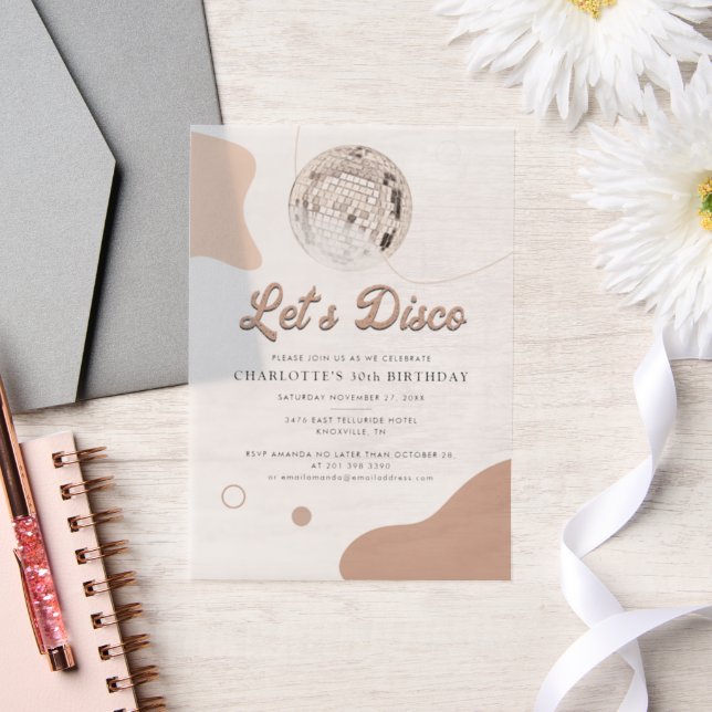 Lets Disco Retro 30th Birthday Party Vellum Invitations (Wedding)
