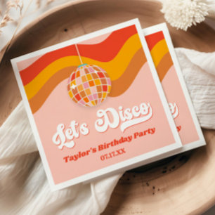 Let's Disco Retro 70s Red Orange Birthday Party Napkin