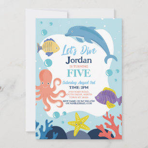 Let's Dive Five 5th Ocean Dolphin Octopus Sea Invitation