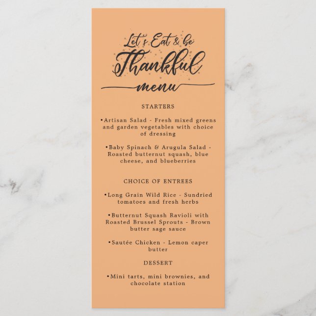 Let's Eat & be Thankful Orange Thanksgiving Menu (Front)