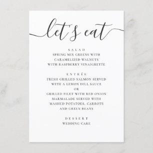 Lets eat. Black and white modern wedding script Menu