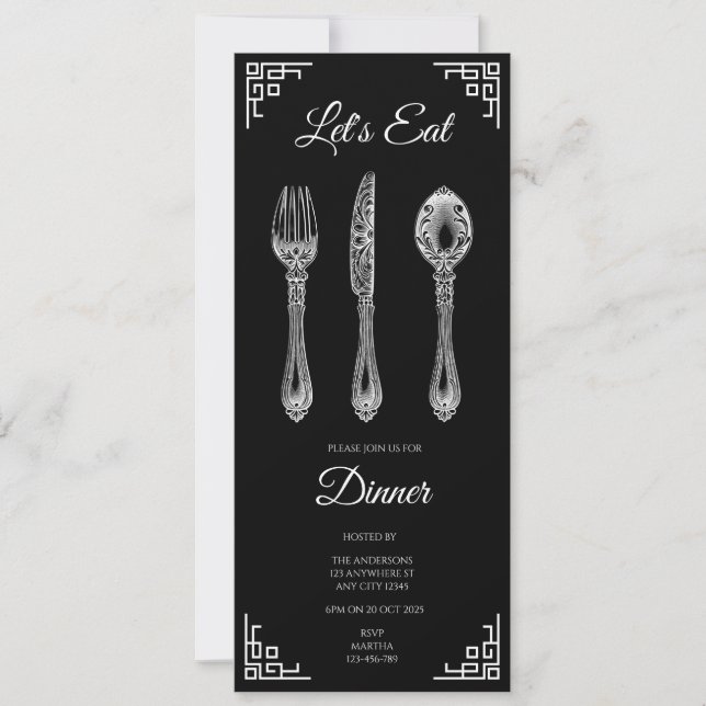 Let's Eat Black Dinner Invitation (Front)