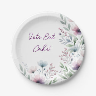 Let's Eat Cake! Pretty Botanical Wedding Cake Paper Plate