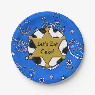 Lets Eat Cake Sheriff Badge blue Bandanna Plates