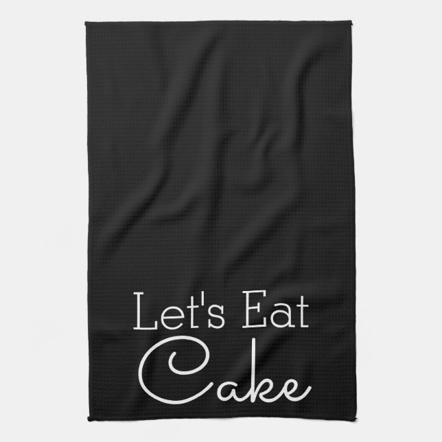Let's Eat Cake White Script Kitchen Towel (Vertical)