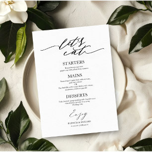 Let's Eat Chic Script Wedding Menu Card For Plate