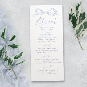 Let's Eat Dusty Blue Hand Drawn Bow Wedding Menu