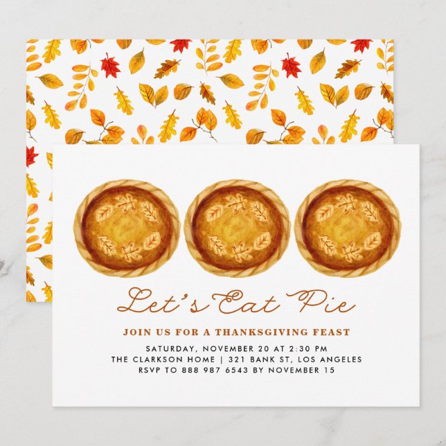 Let's Eat Pie | Watercolor Baked Pies Thanksgiving Invitation (Front/Back)