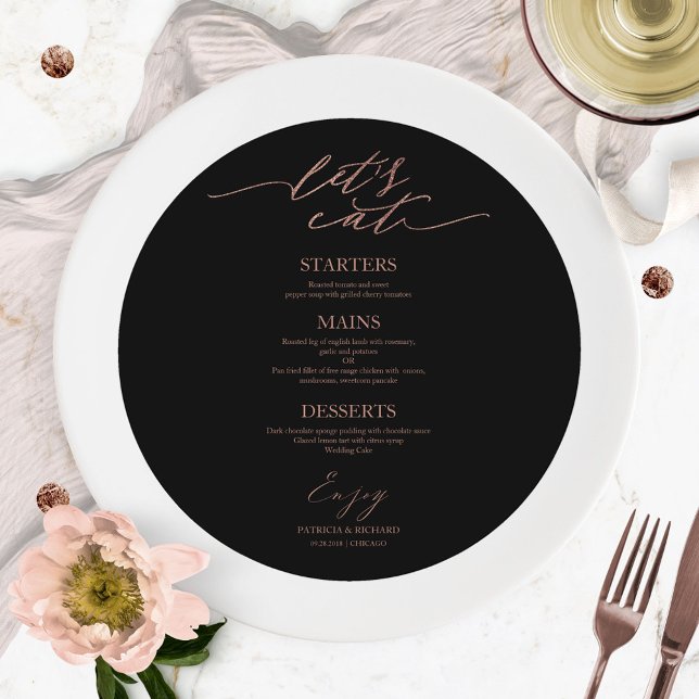 Let's Eat Round Wedding Menu Card For Plate (Creator Uploaded)