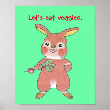 "Let's eat vegetables" hungry bunny nursery poster