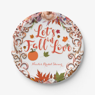 Let's Fall In Love Autumn Floral BRIDAL SHOWER Paper Plate