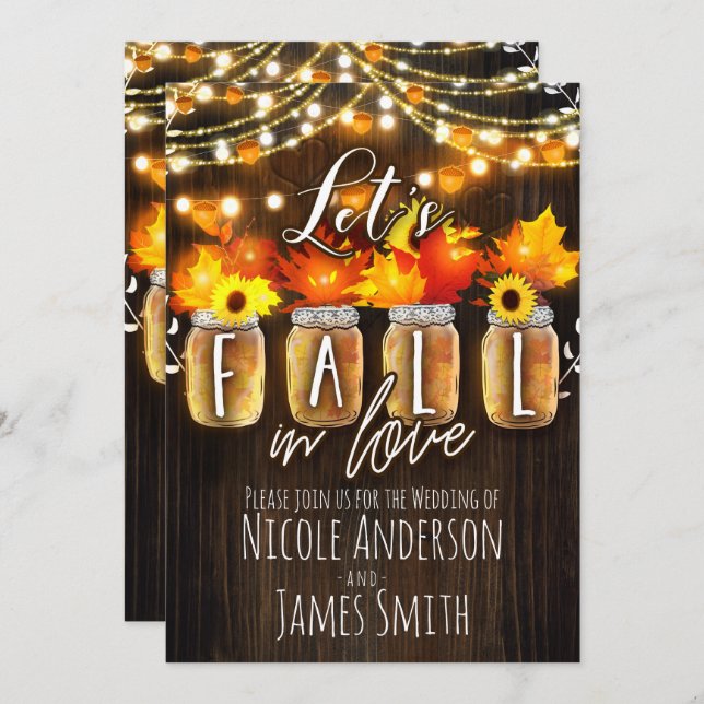 Let's Fall in Love Autumn Leaves & Lights Wedding Invitation (Front/Back)
