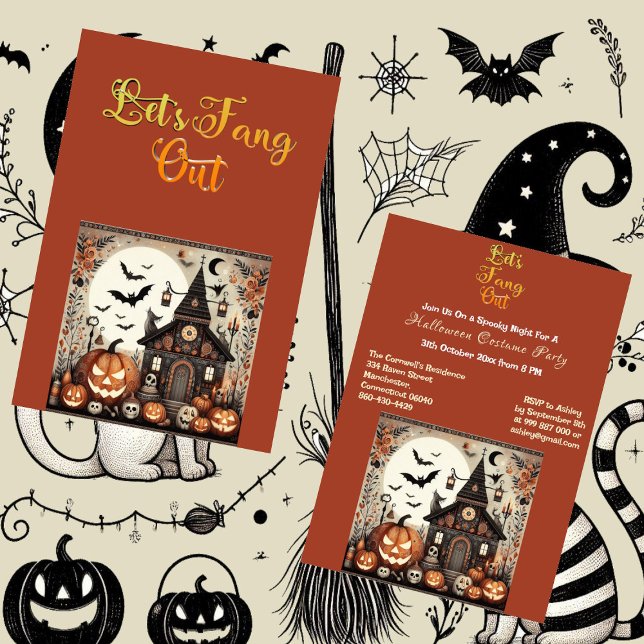 Lets Fang Out Script Scary Halloween Costume Party Invitation (Lets Fang Out Script Scary Halloween Costume Party Invitation)