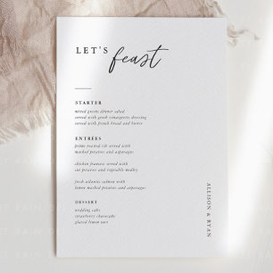 Let's Feast Minimalist Wedding Menu Cards
