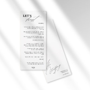 Let's Feast Modern Calligraphy Black Wedding Menu