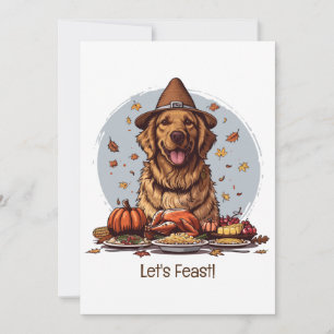 Lets Feast Thanksgiving Golden Retriever Dog Invitation