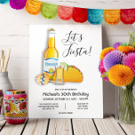 Let's Fiesta Beer tequila shot taco Birthday Invit Invitation<br><div class="desc">Let's Fiesta,  Beer,  Cervesa,  maraca,  tequila shot and taco Birthday Party. Great for a milestone birthday. 30th,  40th,  50th,  60th,  etc.
Celebrate with a Mexican Fiesta birthday! Great simple and modern feel.</div>