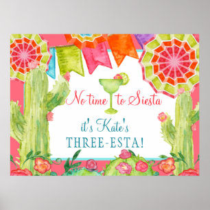 Lets Fiesta  Cactus Flower 3rd Birthday Party Poster