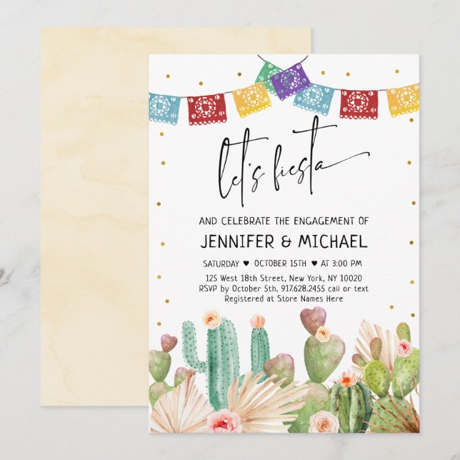 Let's Fiesta Cactus Succulent Engagement Invitation (Front/Back)