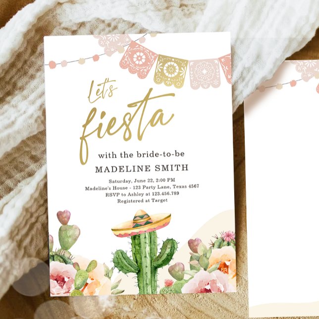 Let's Fiesta Cactus Watercolor Bridal Shower Invit Invitation (Creator Uploaded)
