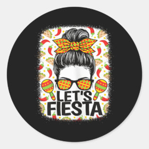 Lets Fiesta Cinco De Mayo Cute Mexican Women Girls Classic Round Sticker