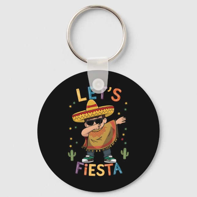 Let's Fiesta Cinco De Mayo Dabbing Mexican Poncho  Keychain (Front)