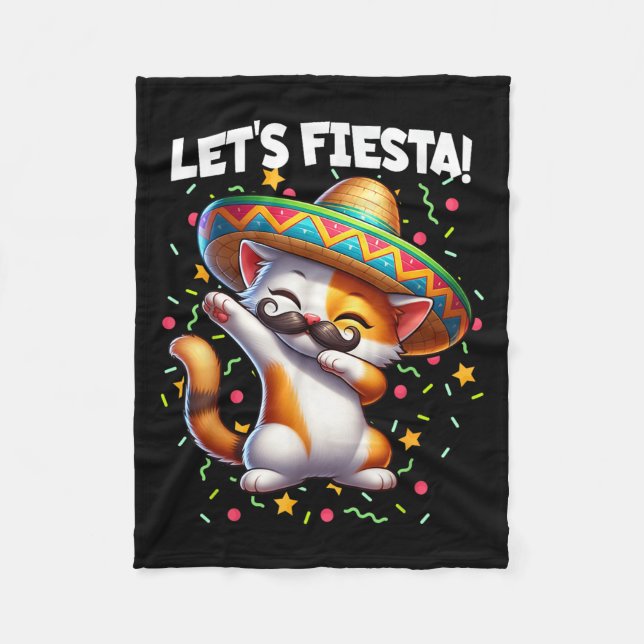 Lets Fiesta Cinco De Mayo Party Dabbing Cat Kitten Fleece Blanket (Front)