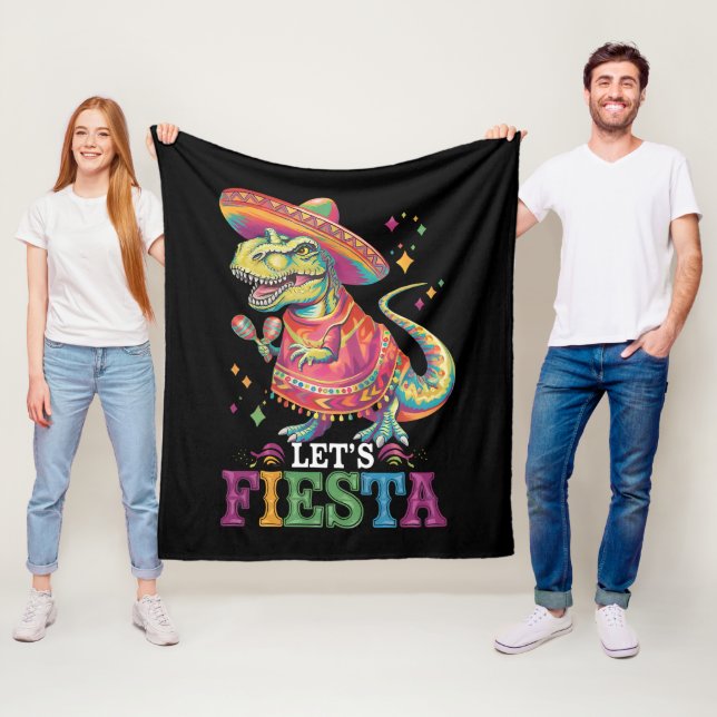 Let's Fiesta Cinco De Mayo T Rex Dinosaur Fleece Blanket (In Situ)