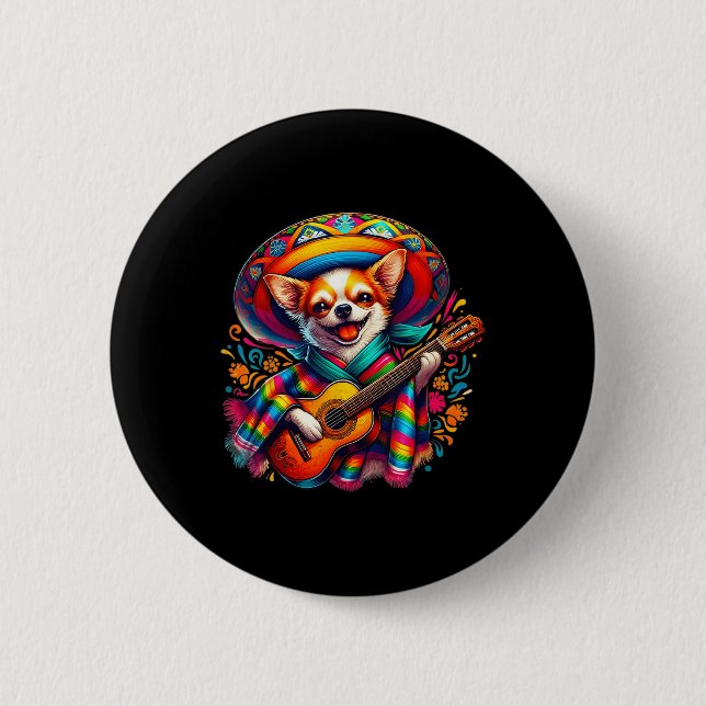 Lets Fiesta Cute Chihuahua Playing Guitar Cinco De 2 Inch Round Button (Front)
