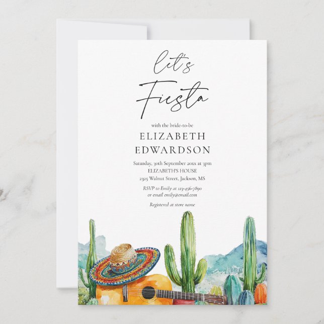 Let's Fiesta Desert QR Code Photo Bridal Shower Invitation (Front)