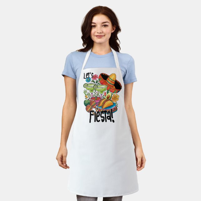 Let's Fiesta! Fun Tacos and Margarita Lover Apron (Worn)