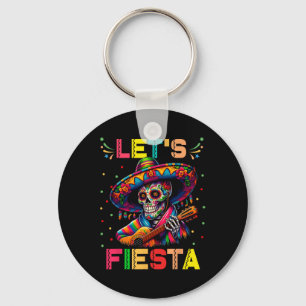 Let's Fiesta Funny Sugar Skull Playing Guitar Cinc Keychain
