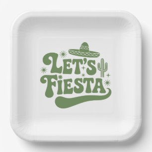 Let's Fiesta Groovy Sombrero Cacti Festive Paper Plate
