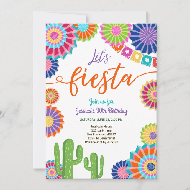 Let's Fiesta invitation Mexican Birthday 30 Woman (Front)