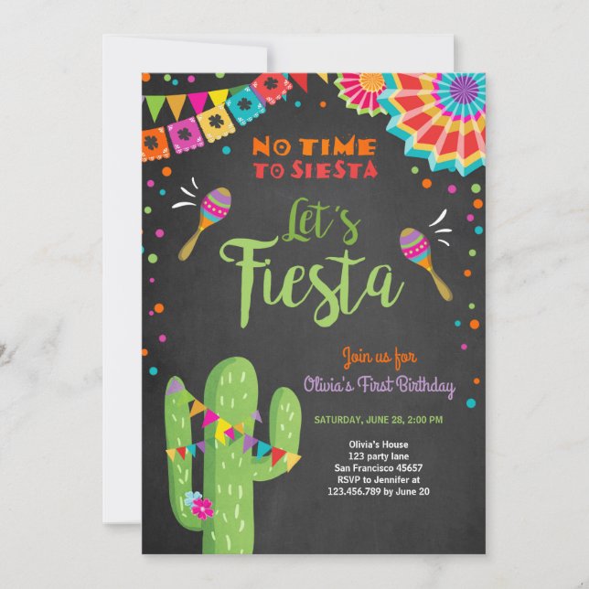 Let's Fiesta invitation Mexican Birthday Cactus (Front)