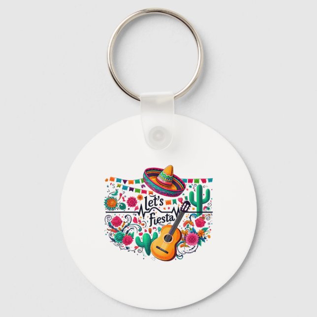 Let's Fiesta Mexican Party Celebration Heartbeat  Keychain (Front)