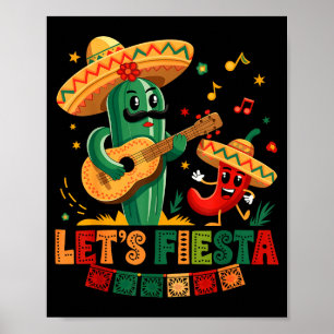 Let's fiesta mexico fiesta taco guitar cactus cinc poster