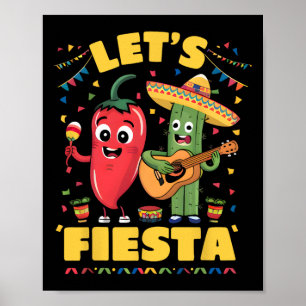 Let's Fiesta Mexico Fiesta Taco Guitar Cactus Cinc Poster