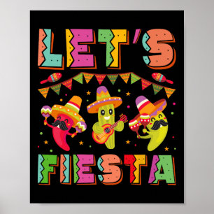 Let's Fiesta Mexico Fiesta Taco Guitar Cinco De Ma Poster