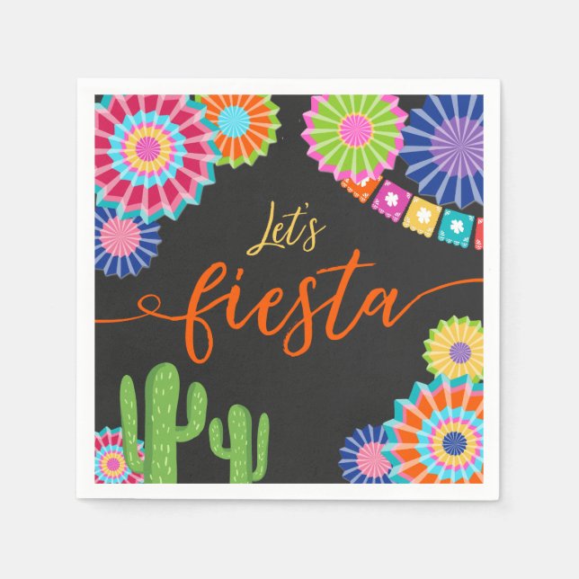 Let's fiesta Paper Napkin Mexican Cactus Floral (Front)