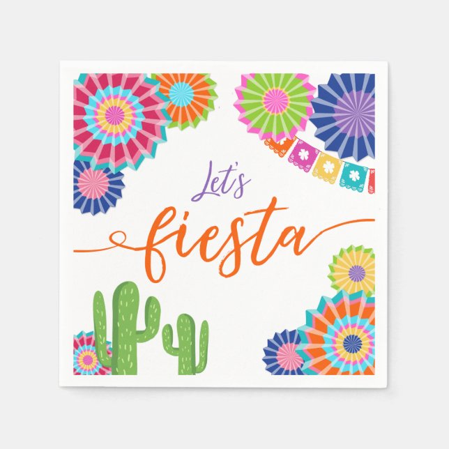 Let's fiesta Paper Napkin Mexican Cactus Floral (Front)