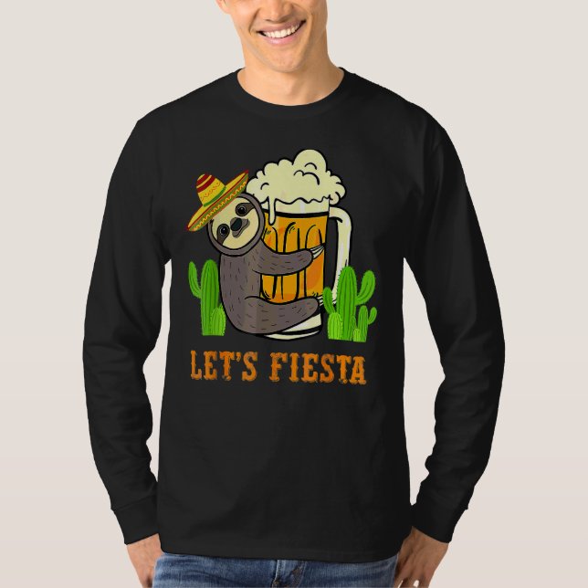 Let's Fiesta Sloth Beer Drinking Cinco De Mayo Mex T-Shirt (Front)