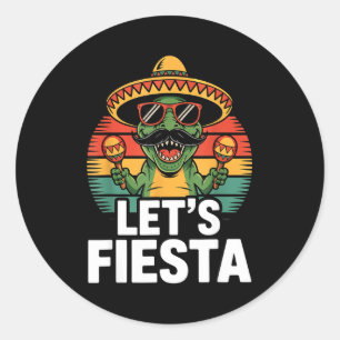 Let's fiesta sombrero dinosaur maracas cinco de classic round sticker
