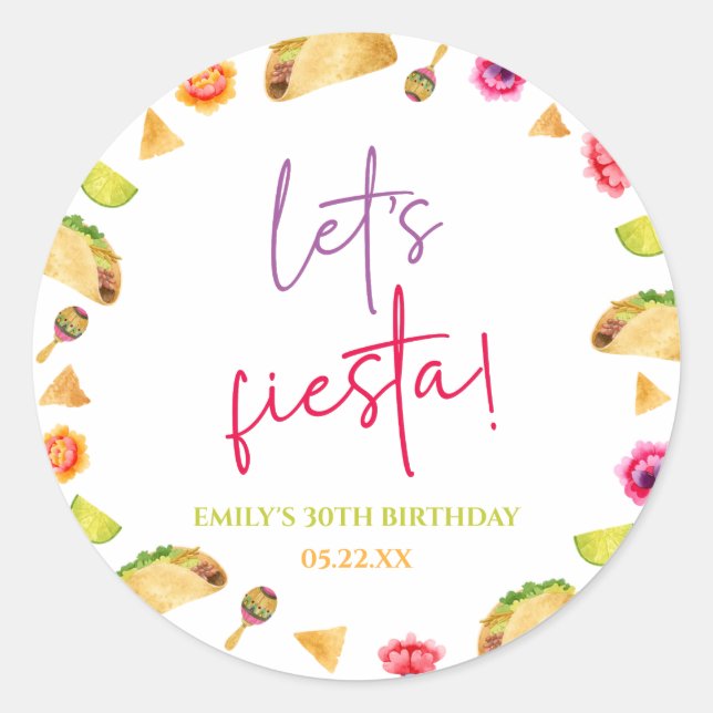 Let's Fiesta Taco Mexican Fiesta Birthday Party Classic Round Sticker (Front)